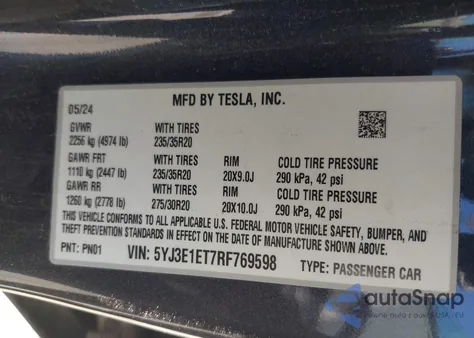 2024 Tesla Model 3 Performance All-Wheel Drive from USA, damaged, VIN 5YJ3E1ET7RF769598